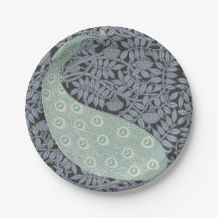 Plato De Papel Arte Antiguo Nouveau Pavo Real Azul Verneuil