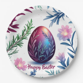 Plato De Papel Arte botánico de huevo de Pascua elegante