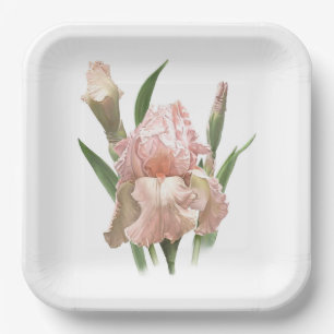 Plato De Papel Arte Botánico Iris Rojo