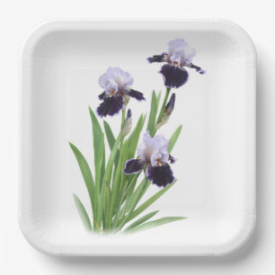 Plato De Papel Arte Botánico Purple Iris Trio