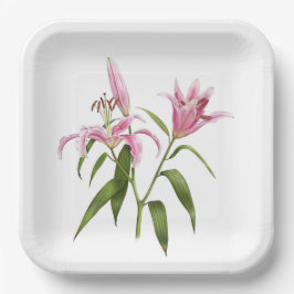 Plato De Papel Arte botánico Rosa Stargazer Oriental Lily