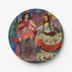 Plato De Papel Arte colorido divertido y romántico de Mona Lisa