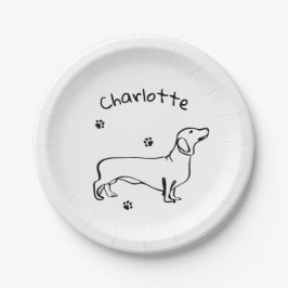 Plato De Papel Arte Dachshund minimalista - Tu texto, tu estilo