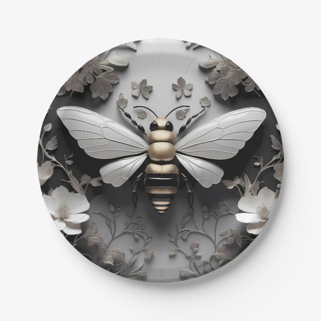 Plato De Papel Arte de abejas doradas geométricas (Anverso)
