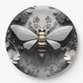 Plato De Papel Arte de abejas doradas geométricas