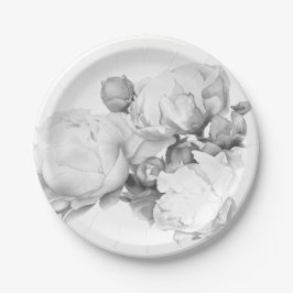 Plato De Papel Arte de acuarela floral elegante de peones blancos