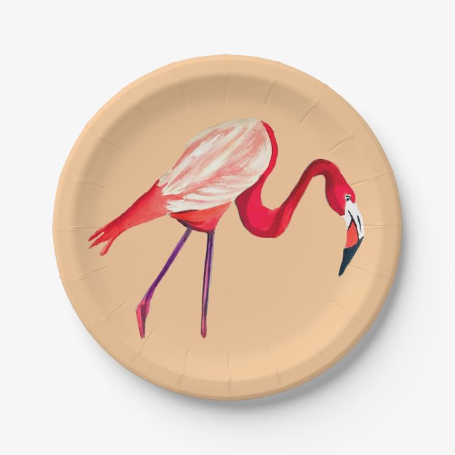 Plato De Papel arte de aves acuáticas flamingo naranja (Anverso)
