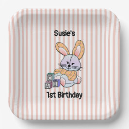 Plato De Papel Arte de enfermería rayado rosado personalizado - C