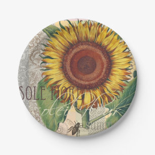 Plato De Papel Arte de flor de yute vintage Damask