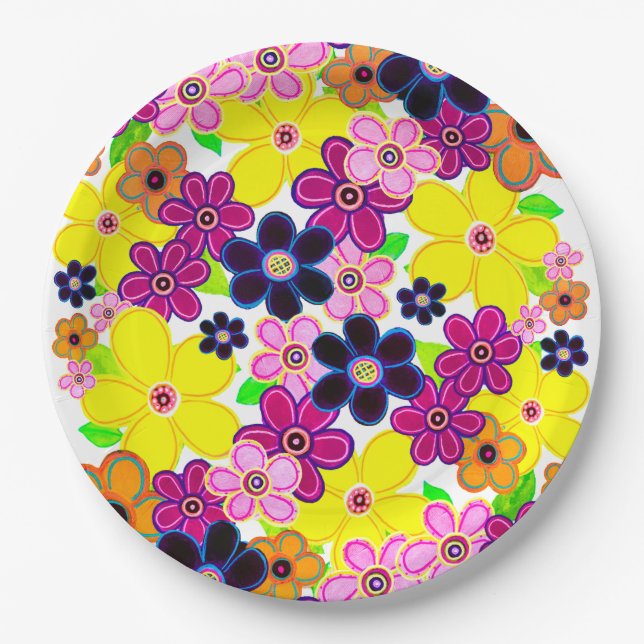 Plato De Papel Arte de flores luminosas abstractas (Anverso)