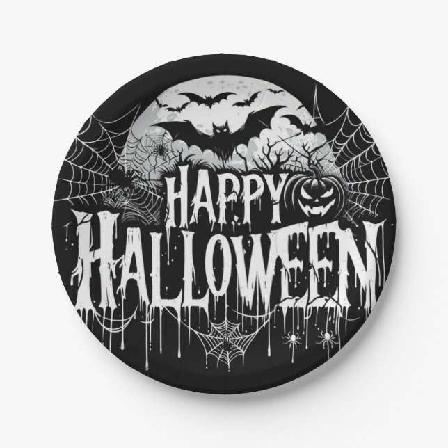 Plato De Papel Arte de Halloween feliz (Anverso)