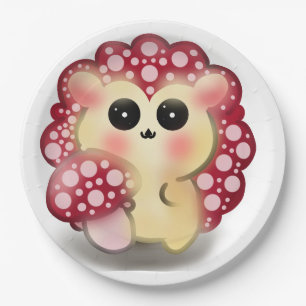 Plato De Papel Arte de hongo rojo Kawaii adorable erizo seta