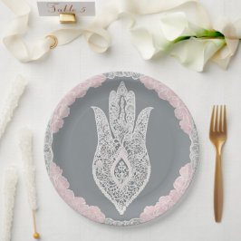 Plato De Papel Arte de IA con patrones grises y rosados
