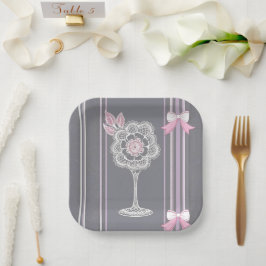 Plato De Papel Arte de IA rosa y gris