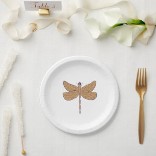 Plato De Papel Arte de Ilustracion de pintura con libélula