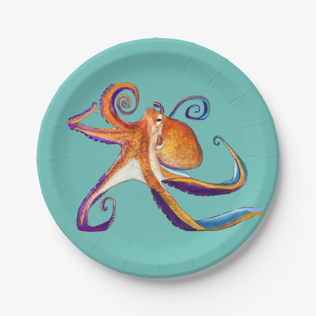 Plato De Papel Arte de la acuarela Octopus sealife (Anverso)
