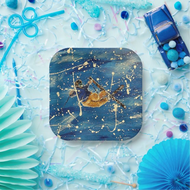 Plato De Papel Arte de la plataforma de salto de esquí (Fiesta)