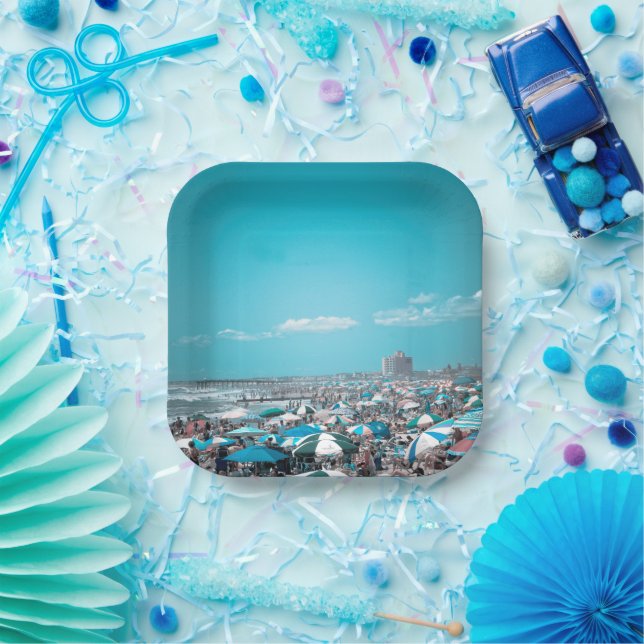 Plato De Papel Arte de la playa azul (Fiesta)