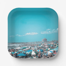Plato De Papel Arte de la playa azul