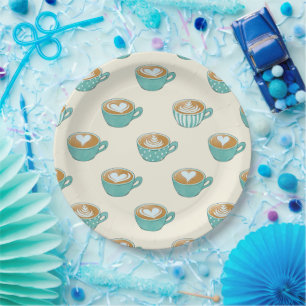 Plato De Papel Arte de latte en tazas de café azul