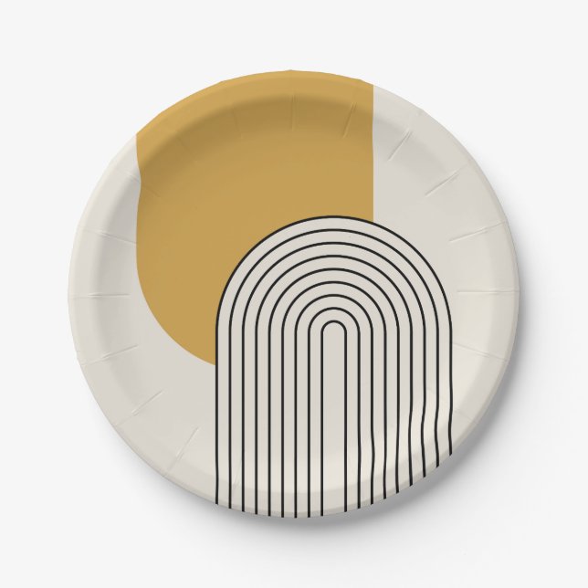 Plato De Papel Arte de línea de estilo Mid Century con arco de co (Anverso)