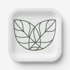 Plato De Papel Arte de línea de hoja verde minimalista