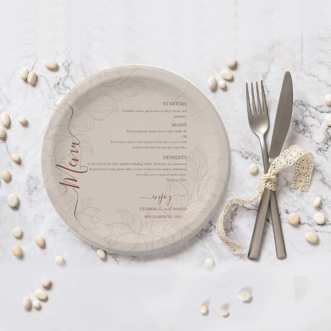 Plato De Papel Arte de Línea Ornamentada de Magnolia (Magnolia Line Art Ornate Paper Plates)