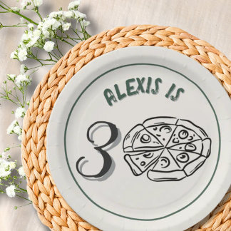 Plato De Papel Arte de línea Verde Sage Cumpleaños Personalizado 
