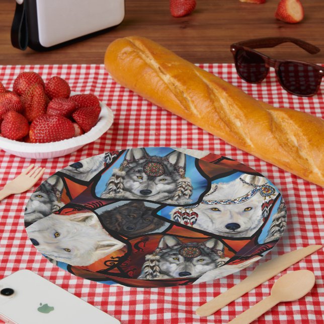 PLATO DE PAPEL ARTE DE LOBO SUDOESTE (Picnic)