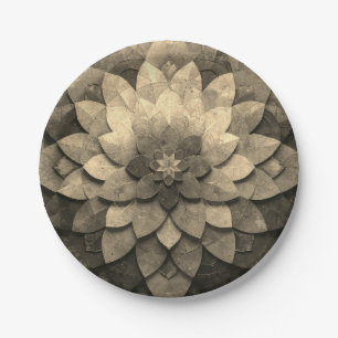 Plato De Papel Arte de Mandala Dorado Antiguo con Flor Texturizad