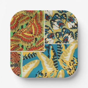 Plato De Papel Arte de Mariposa Art Déco Amarillo y Turquesa Vibr