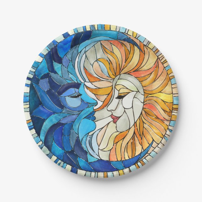 Plato De Papel Arte de mosaico de sol y luna (Anverso)