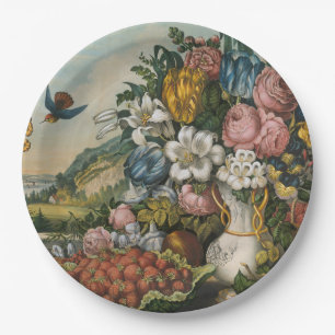Plato De Papel Arte de Naturaleza Muerta Floral y Frutal Victoria