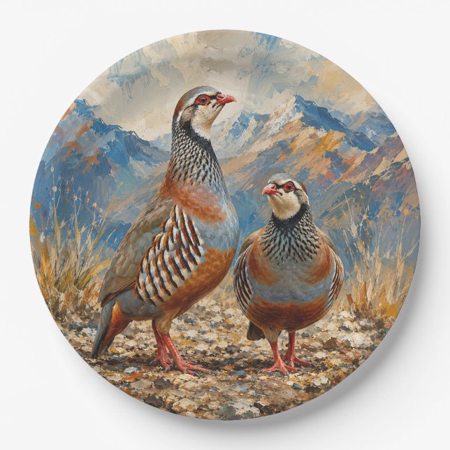 Plato De Papel Arte de pareja de perdiz chucar  (Anverso)