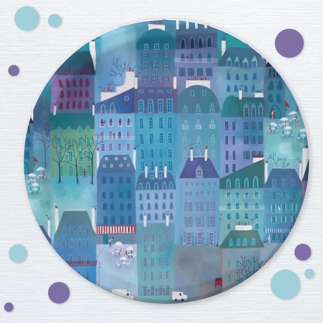 Plato De Papel Arte de París (Paris cityscape art paper plate)