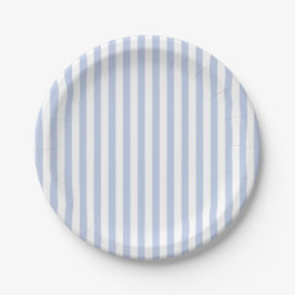 Plato De Papel Arte de Patrón de Raya Vertical Blanca Azul Suave