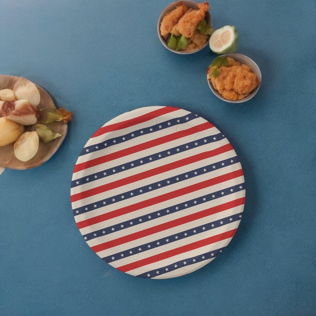 Plato De Papel Arte de rayas de estrellas (star stripes usa flag ,birthday,wedding,baby shower,special occasion event paper plate party supplie)