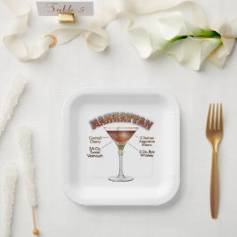 Plato De Papel Arte de recetas de cócteles de Manhattan