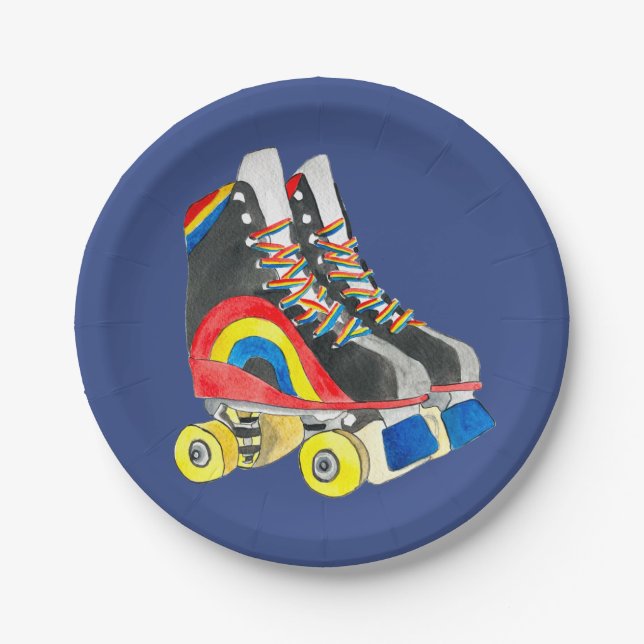 Plato De Papel Arte de Rollerskates retro ochenta (Anverso)