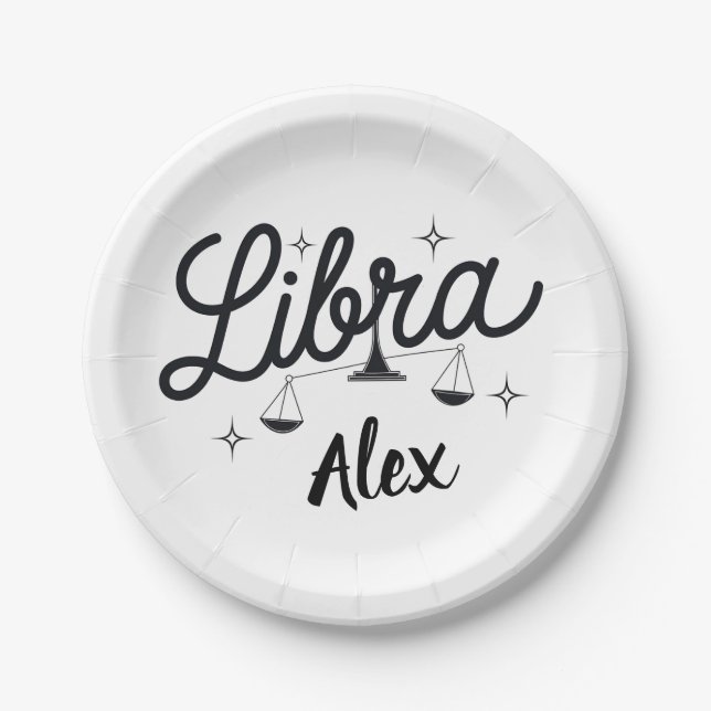 Plato De Papel Arte de Rótulo Libra Zodiac personalizado (Anverso)