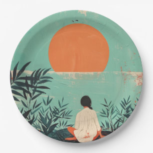 Plato De Papel Arte de terracota de paisaje montañoso de mediados