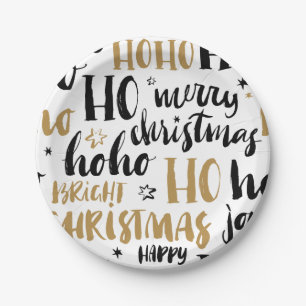 Plato De Papel Arte de texto de Navidad en negro y dorado, estéti