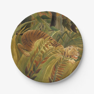 Plato De Papel Arte de tigre tropical de la selva de Rousseau