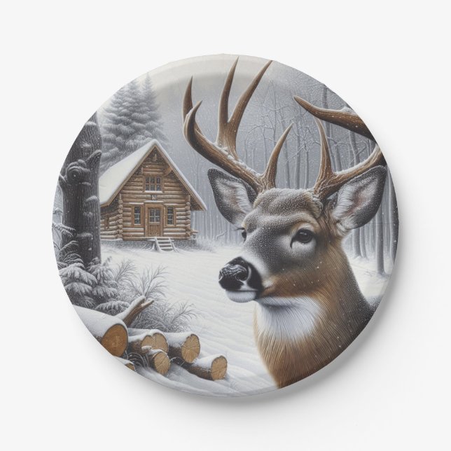 Plato De Papel Arte de venado/buck de invierno (Anverso)
