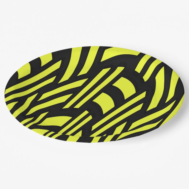 Plato De Papel Arte Deco Amarillo y Negro (Angular)