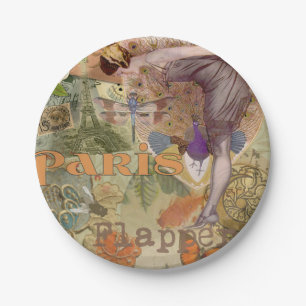 Plato De Papel Arte Deco Collage de Pavo Real Flapper de París Vi