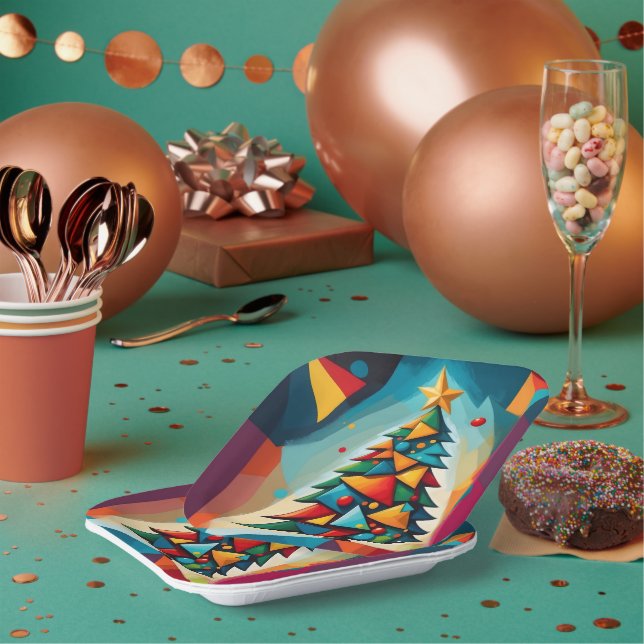 Plato De Papel Arte Deco Geométrico Árbol de Navidad Triángulo He (Multi)