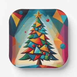 Plato De Papel Arte Deco Geométrico Árbol de Navidad Triángulo He