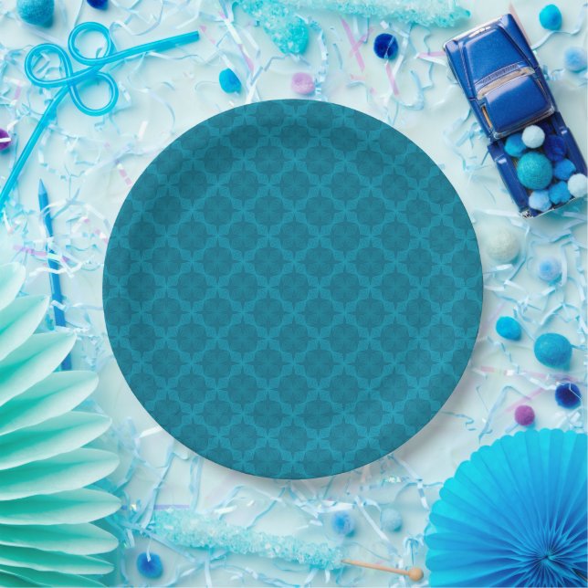 Plato De Papel Arte deco geométrico azul (Fiesta)