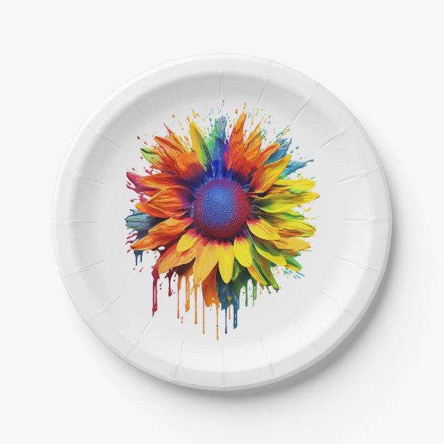 Plato De Papel Arte del girasol Resumen Flor Pintura de pintura S (Anverso)